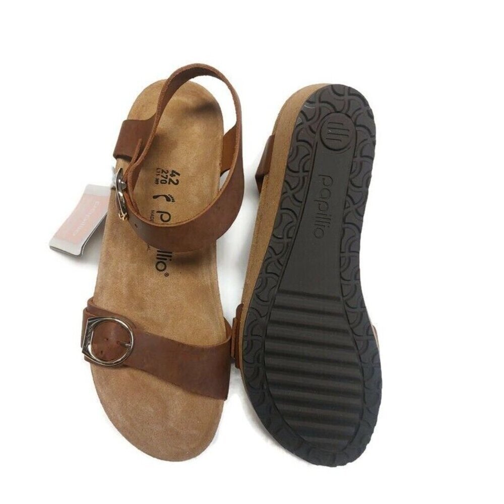 Papillio By Birkenstock Soley Ring Buckle Wedge Sandals Sz 11 Cognac NARROW Fit - Picture 8 of 10